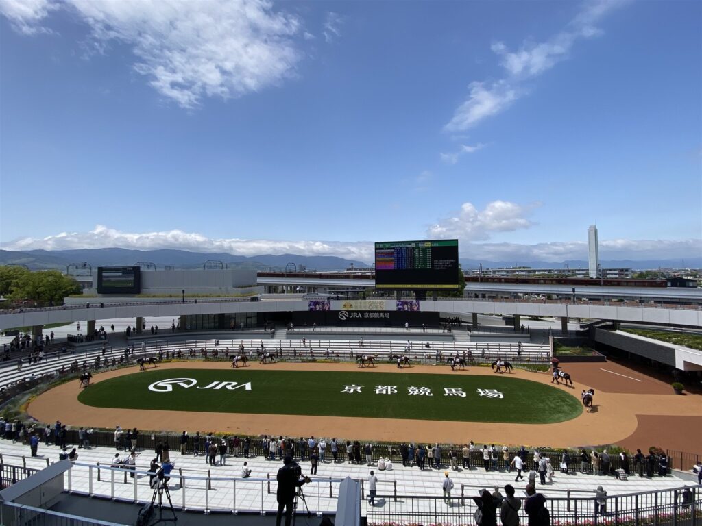 リニューアルした京都競馬場の楕円形のパドック