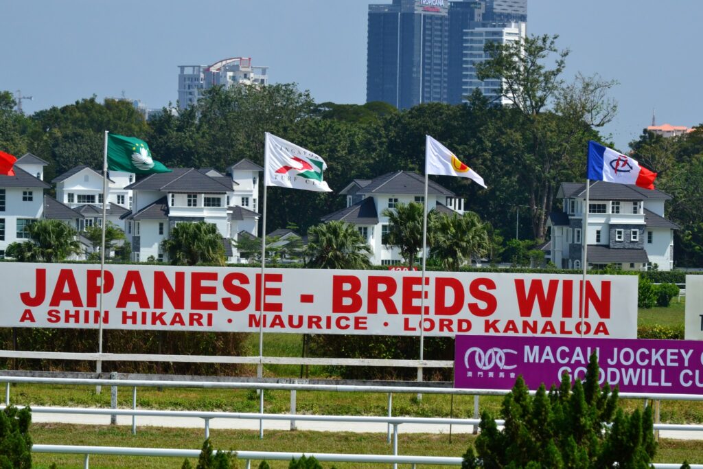 ペナン競馬場のエイシンヒカリ・モーリス・ロードカナロアの看板