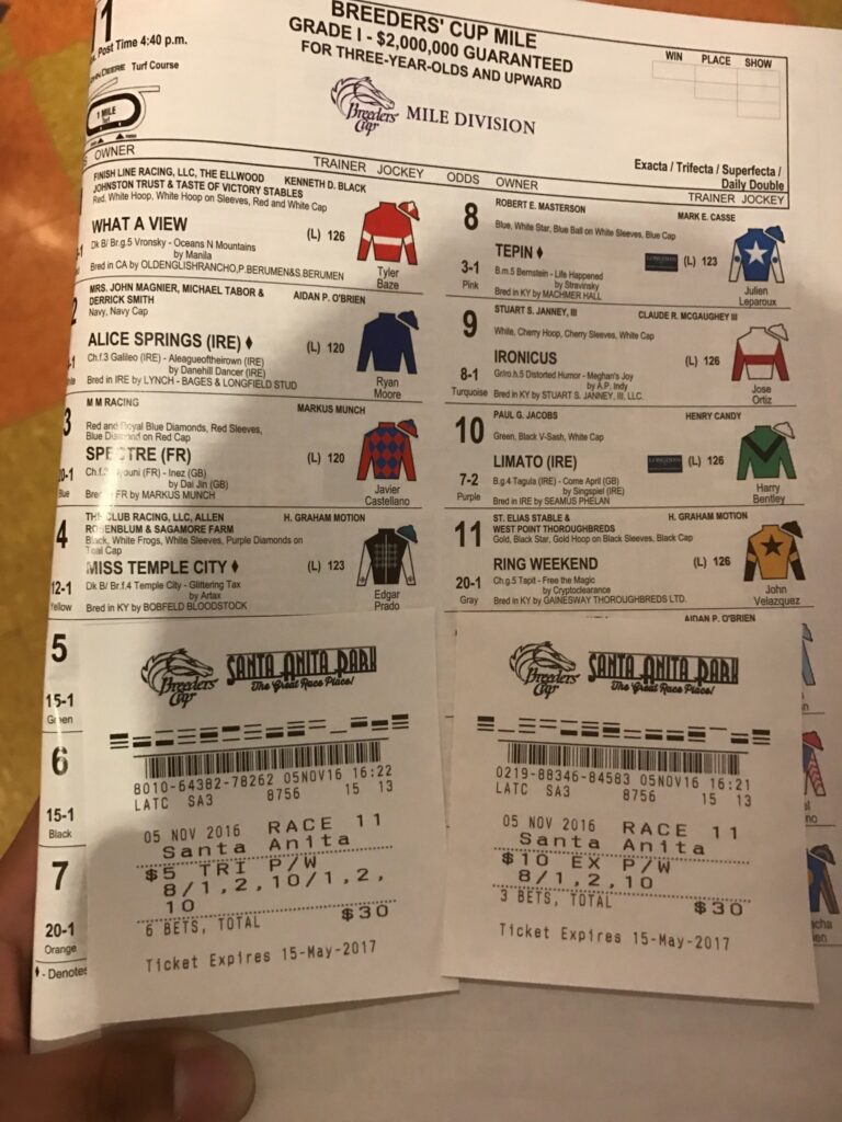 ブリーダーズカップのレーシングプログラムと馬券