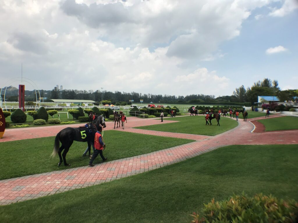 セランゴール競馬場のパドックに入る指定席エリアの客